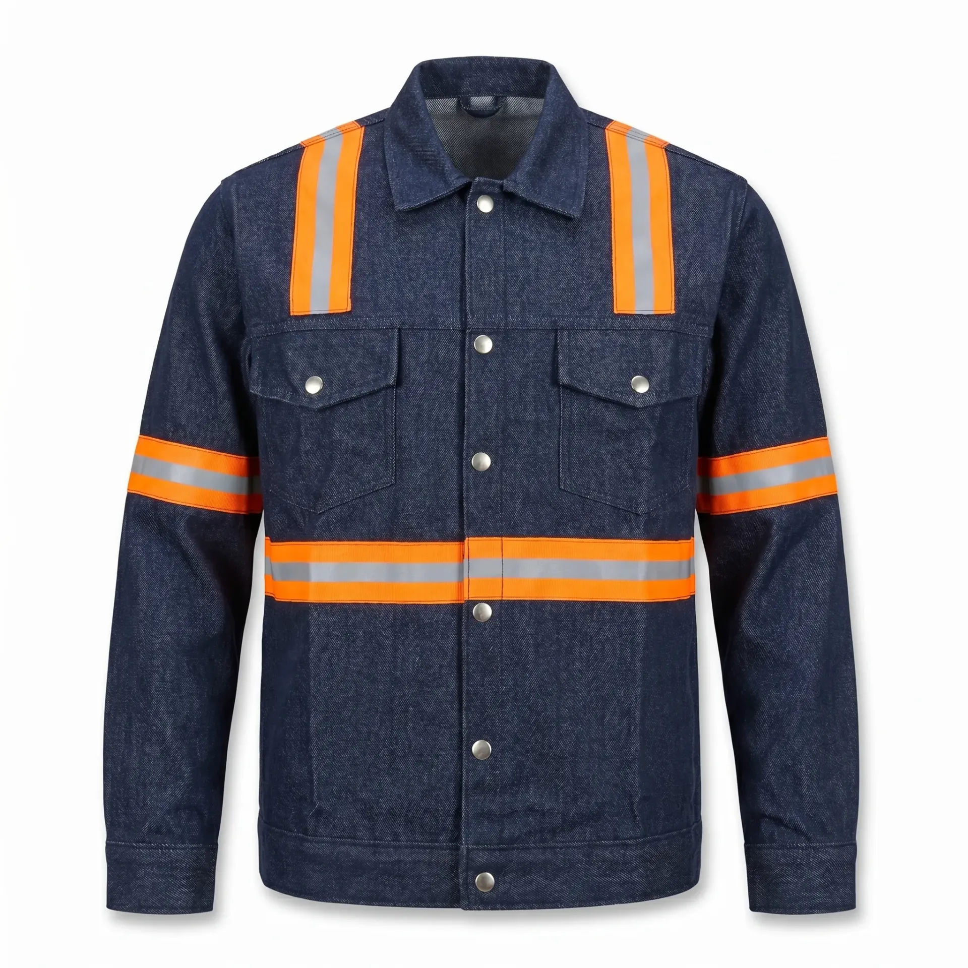 Denim Industrial Safety Jacket | Reflective Silver/Orange