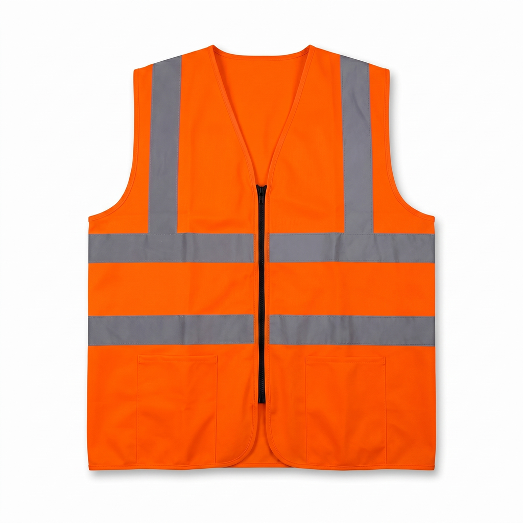Hi-Viz Orange Reflective Safety Vest with Zipper - IS 15809 Compliant, 120 GSM