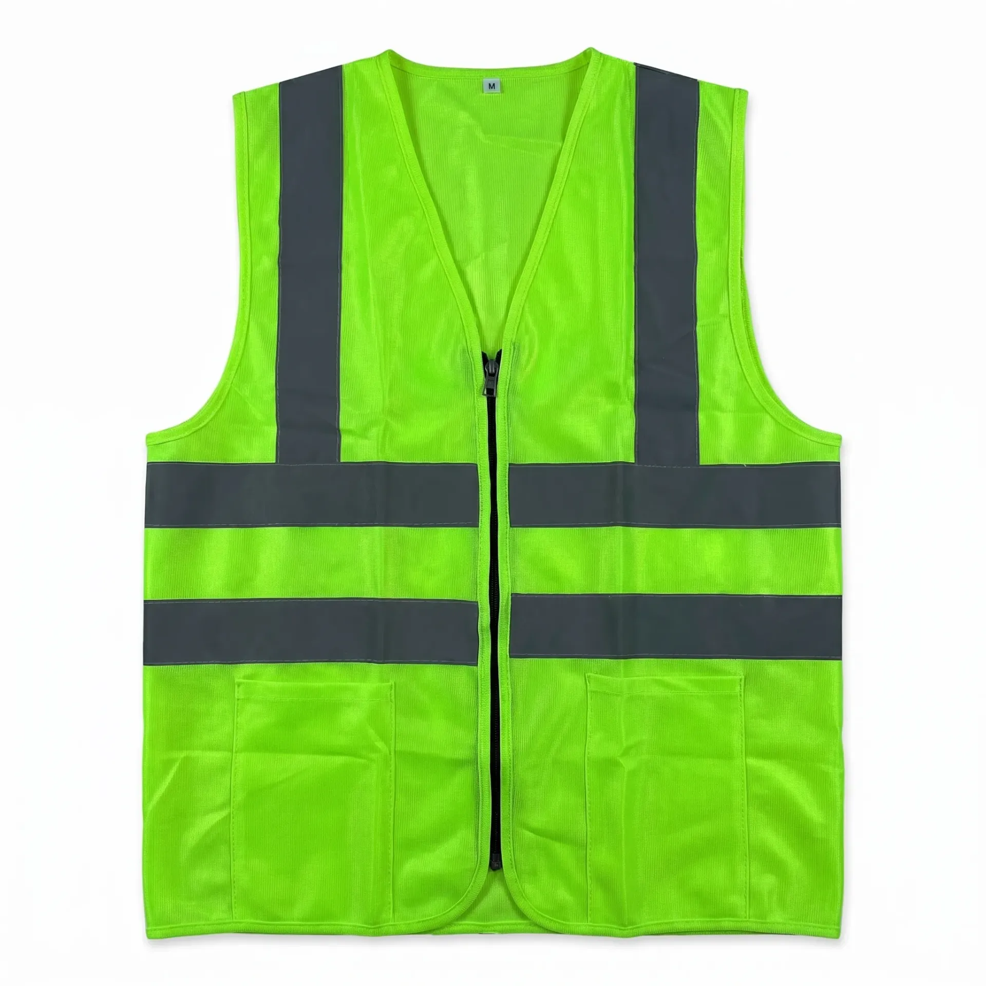 Hi Visibility Green Reflective Safety Jacket/Vest with Zipper - Industrial Polyester
