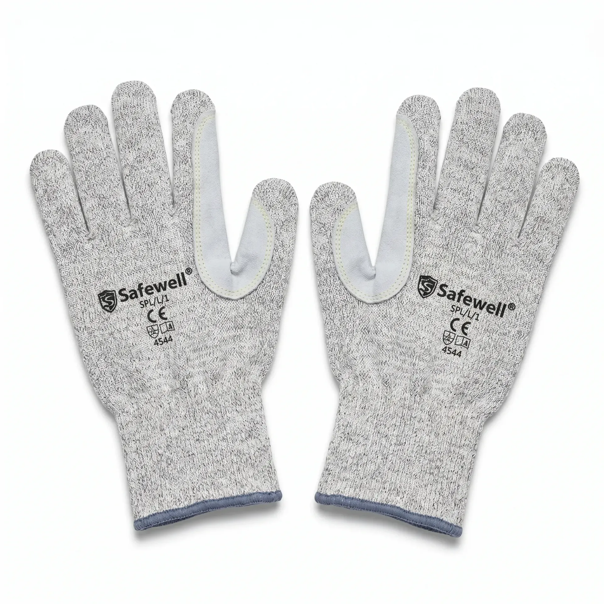 Safewell SPL/L/1 Heavy-Duty Cut Resistant Gloves - Leather Palm, HPPE/Steel/Glass Fiber Blend (EN 388: 4544)